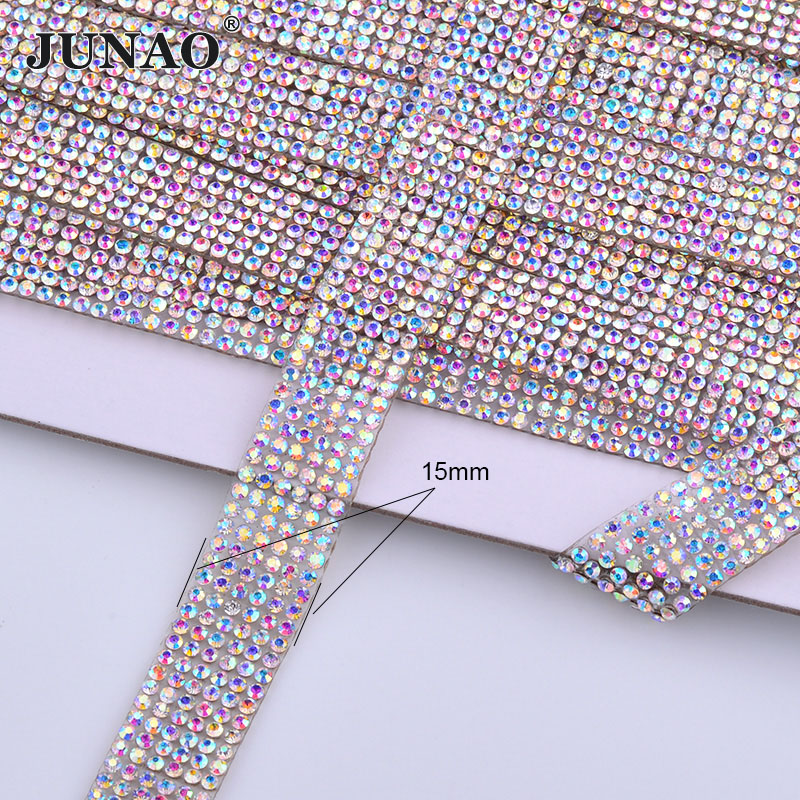 Crystal Mesh Fabric - JUNAO 5Yard Crystal AB Rhinestones Fabric