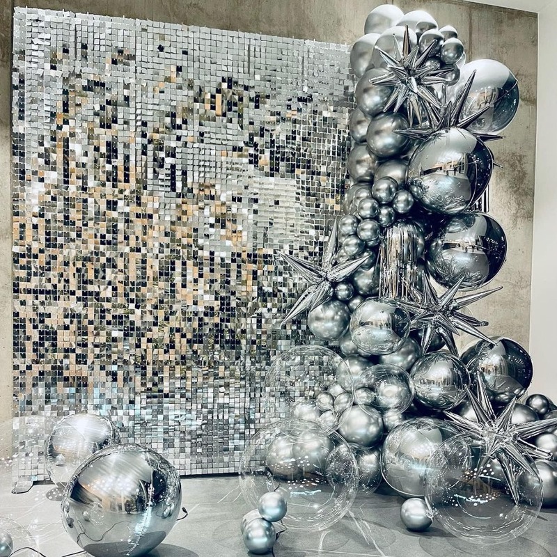 Sequin Fabric Panel - 12/16/18/24PCS Shimmer Wall Backdrops silvery Square