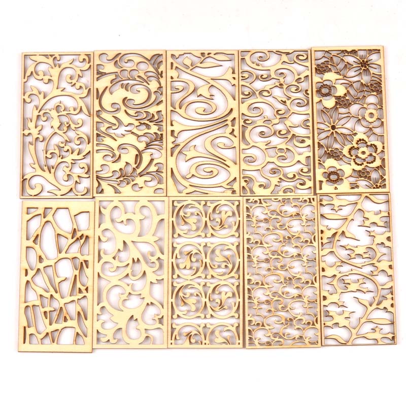 Embellishments For Scrapbooking - 5Pcs Hollow Lace Wood Crafts For