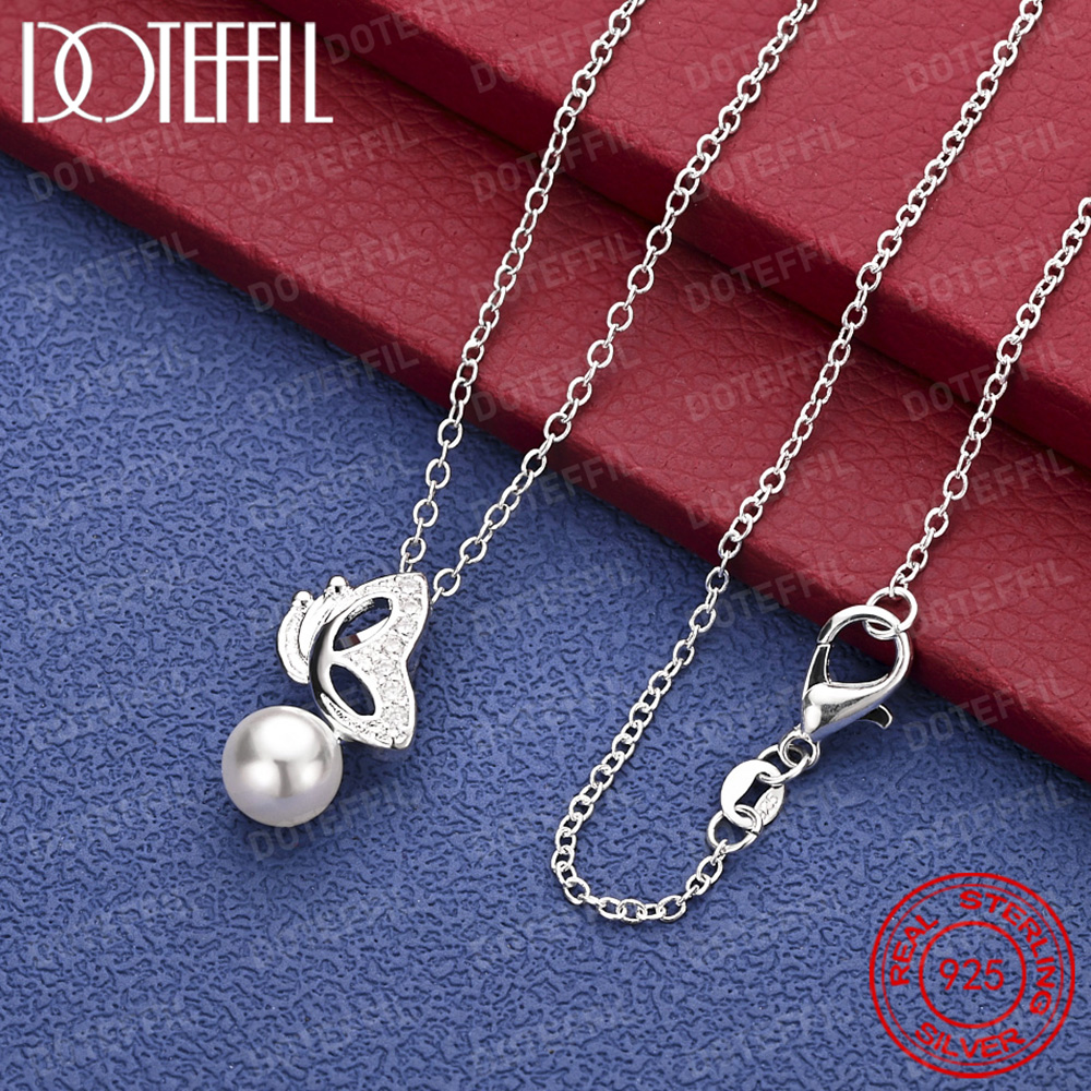 Pearl Trim Chain - 925 Sterling Silver Exquisite Butterfly Pearl