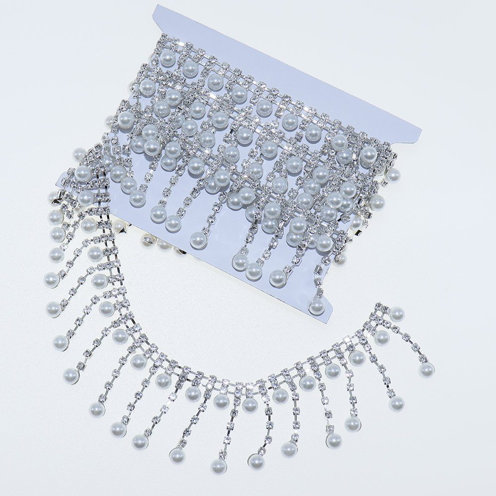 Pearl Trim Chain - Crystal Rhinestone Pearl Trim Chain, Inlaid