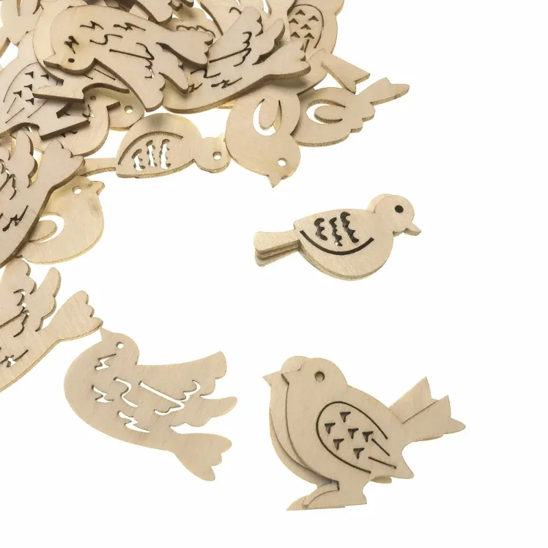 50pcs Wooden Bird Pattern DIY  - Embellishments For Scrapbooking review and price