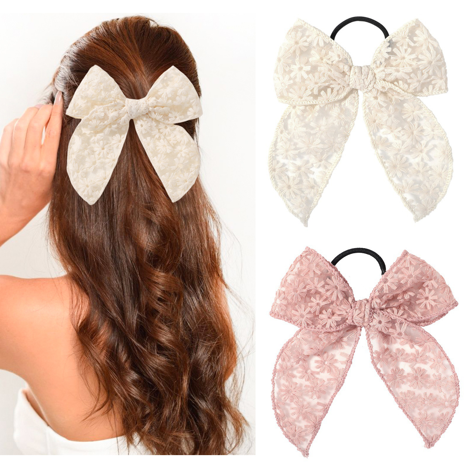 Elegant Lace Bow Hair Tie for  - Elastic Lace Trim review and price