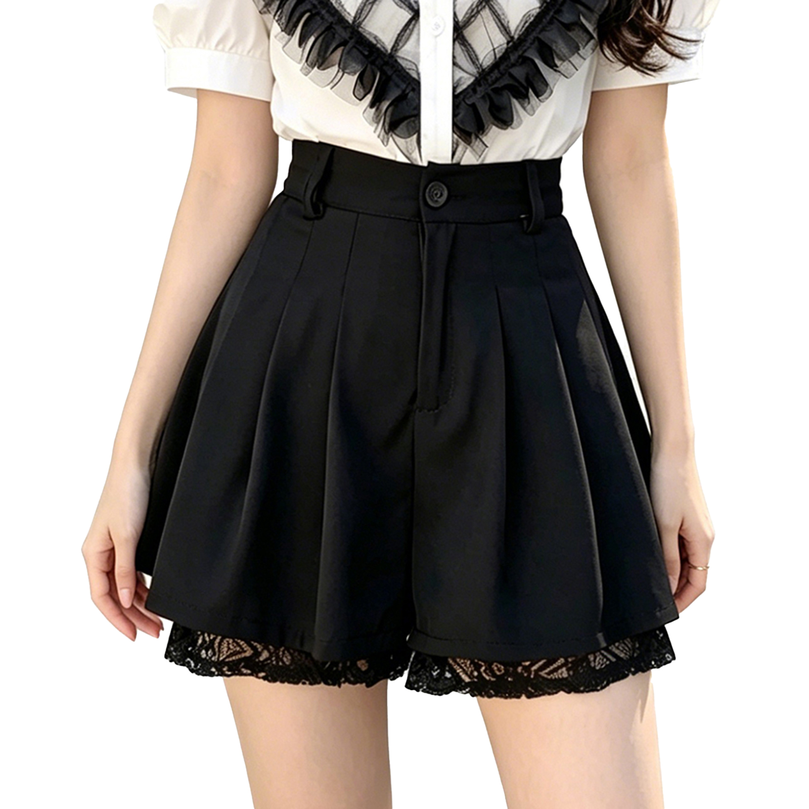Women High Waist Tailored Trou - Elastic Lace Trim review and price