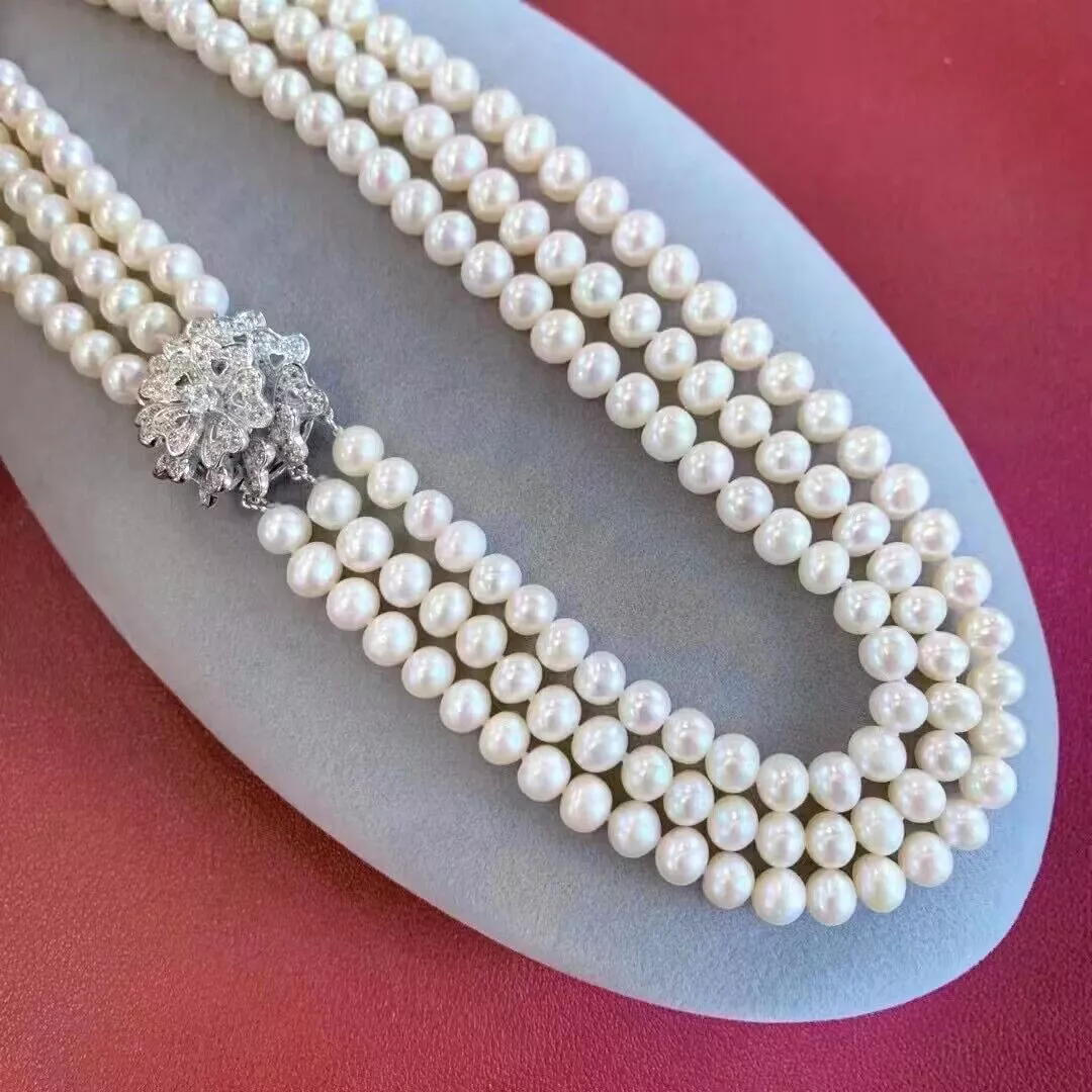 3-strand pearl necklace AAA 8- - Pearl Trim Chain review and price