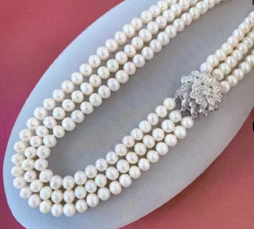 3-strand pearl necklace AAA 8- - Pearl Trim Chain review and price