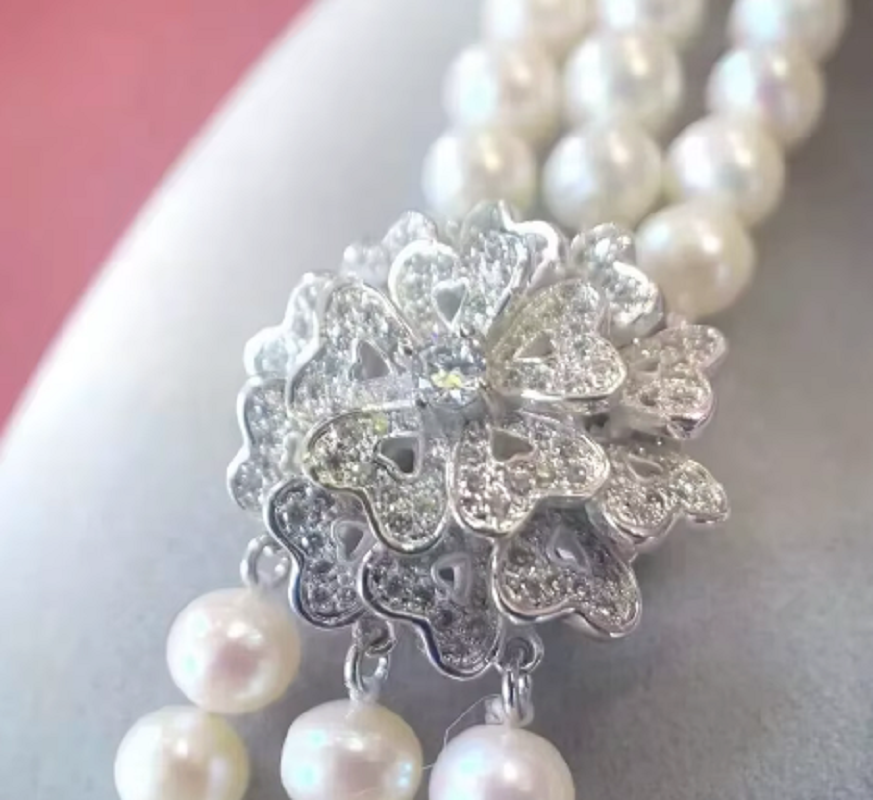 3-strand pearl necklace AAA 8- - Pearl Trim Chain review and price