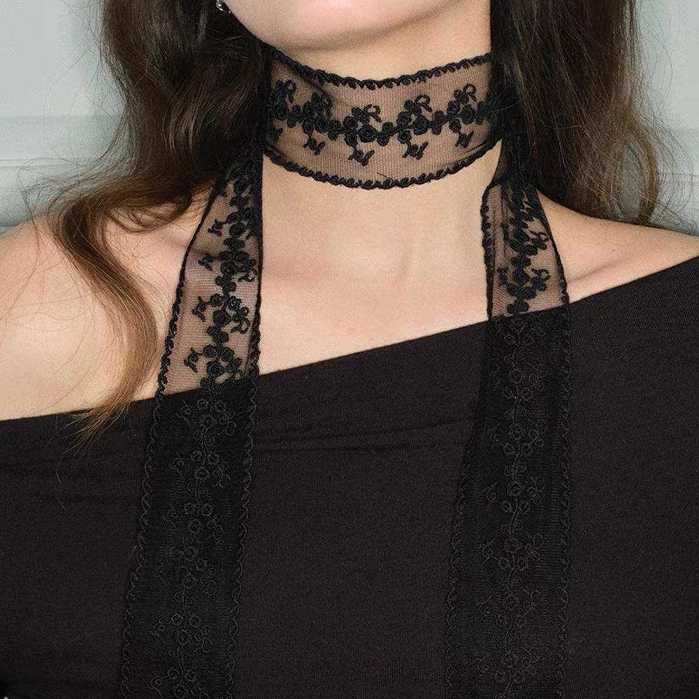 Elegant Lace Scarf Bow Necklac - Lace Ribbon Trim review and price