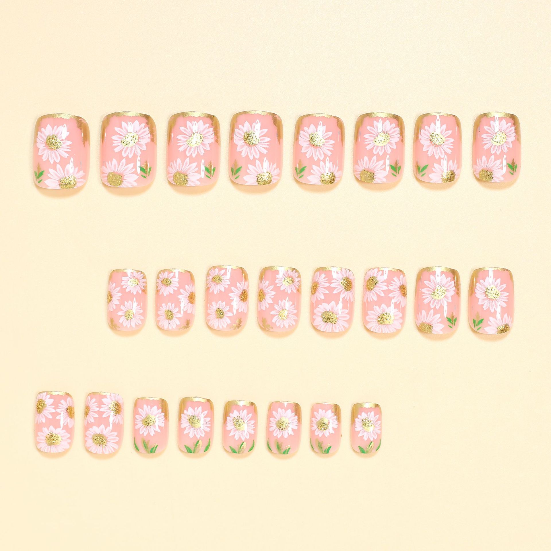 Short Square fake nails golden - Embroidery Embellishments review and price