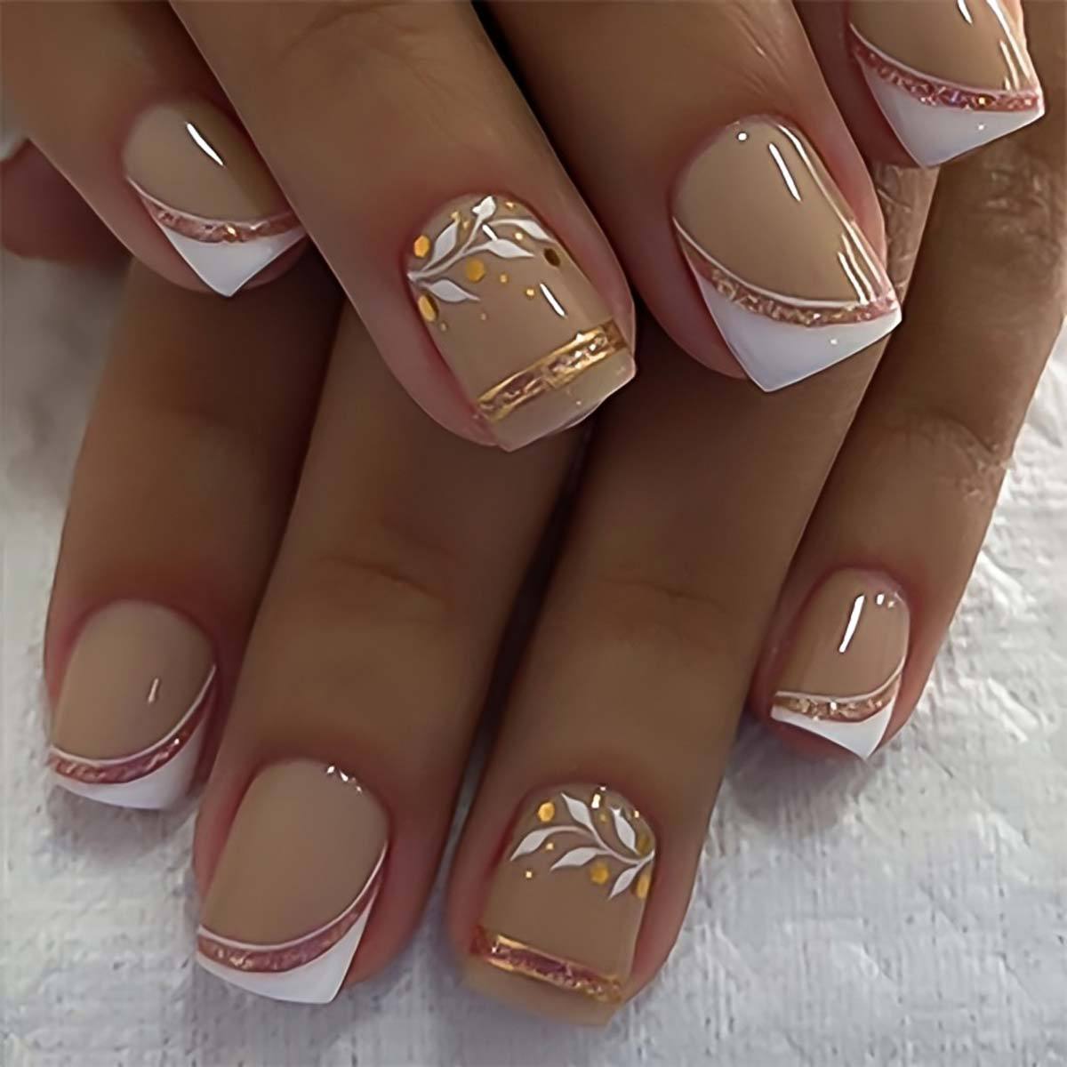 Short Square fake nails golden - Embroidery Embellishments review and price