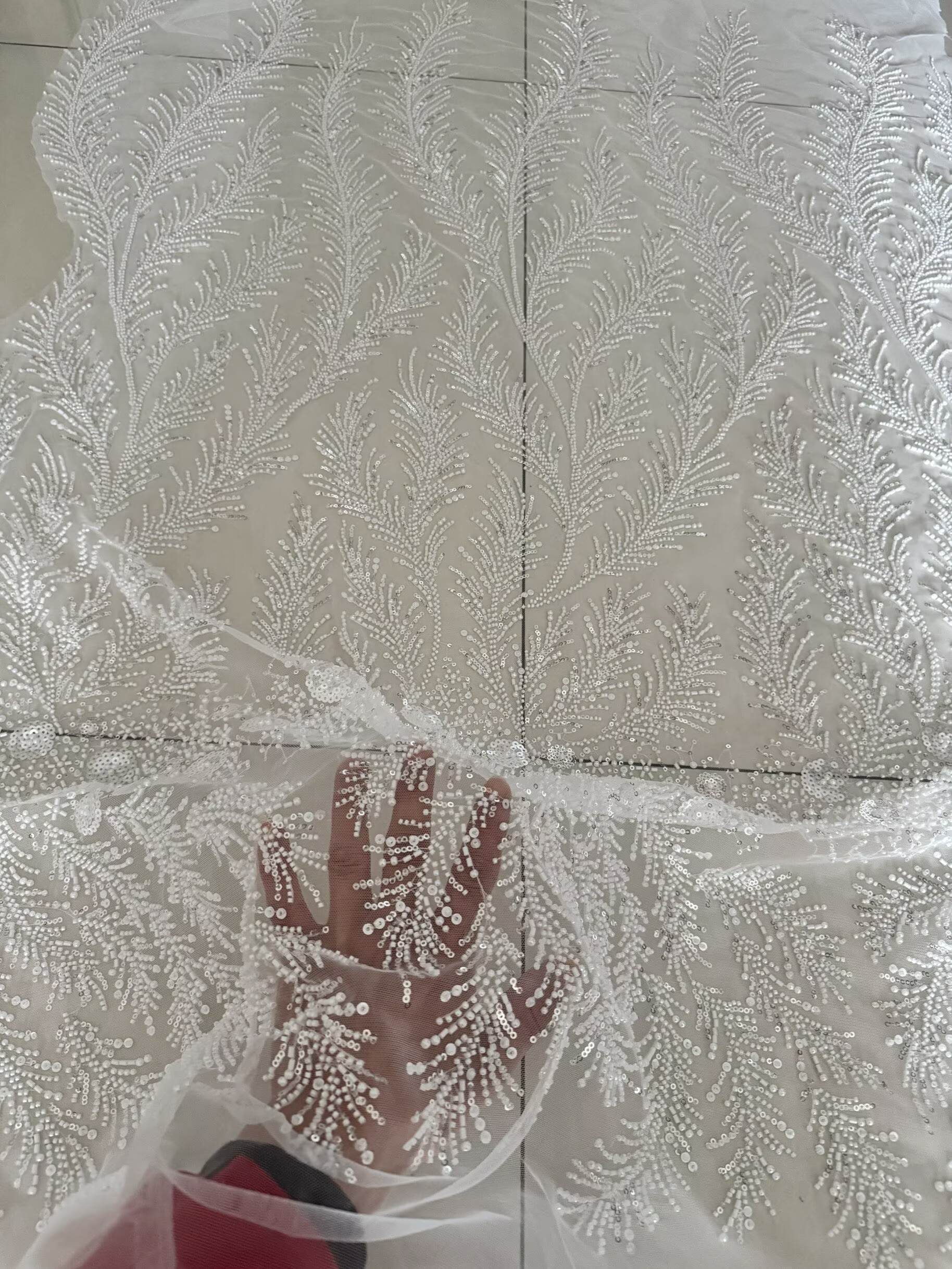 White Beaded Pearl Crystal Seq - Crystal Mesh Fabric review and price