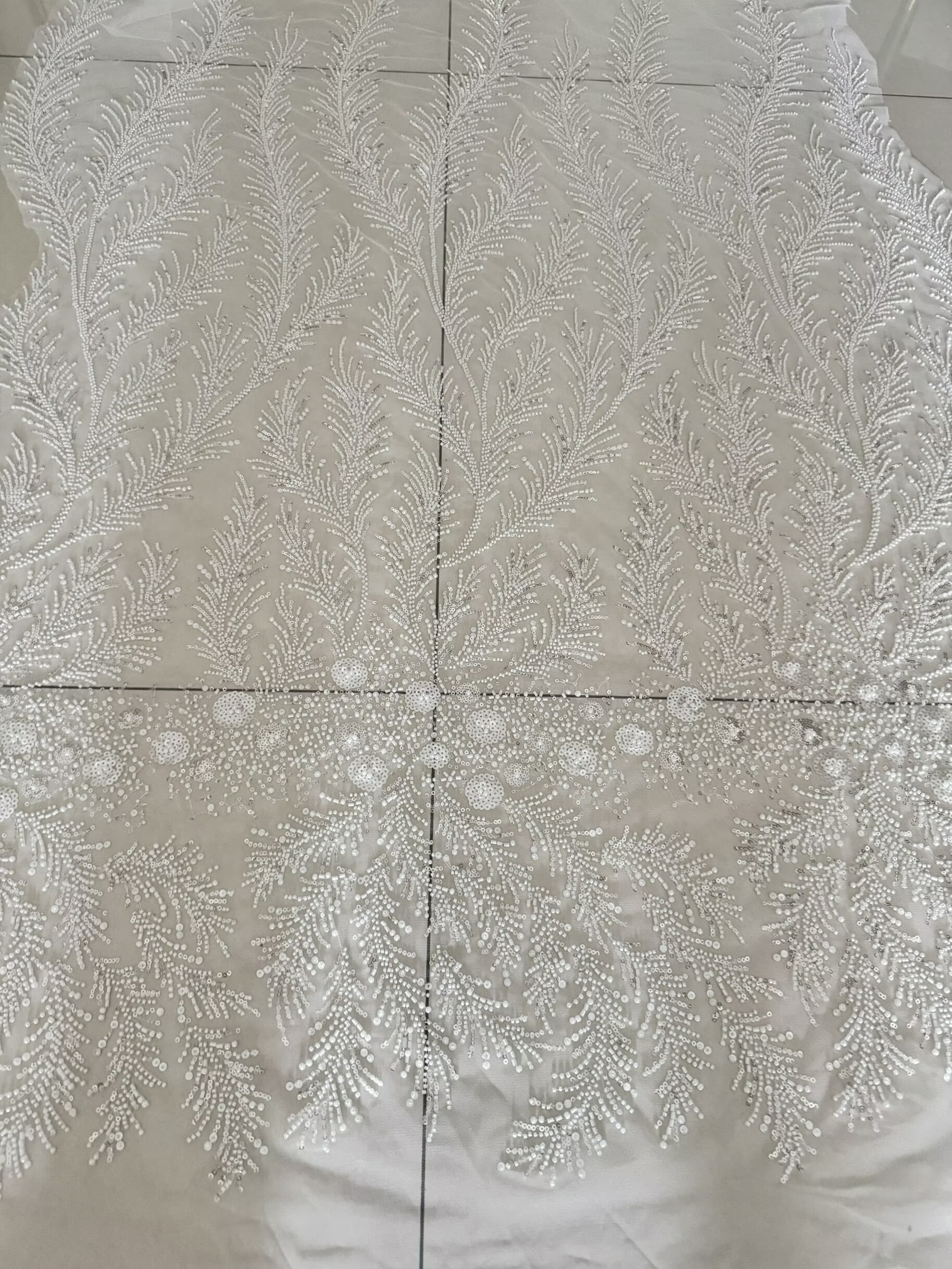 White Beaded Pearl Crystal Seq - Crystal Mesh Fabric review and price